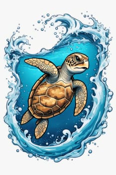 Vibrant sea turtle elegantly maneuvering its way through shimmering azure ocean depths, showcasing beauty, tranquility of marine life in its natural habitat.For fashion, clothing design, Tshirt design