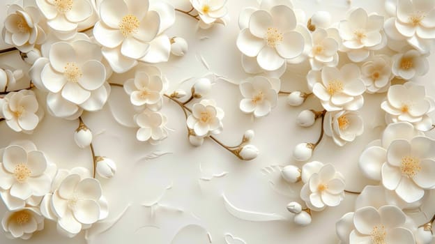 A close up of a white flower arrangement on top of something