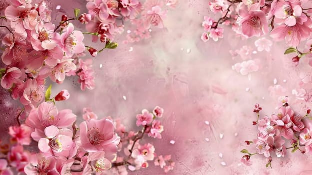 A pink background with flowers and leaves on it