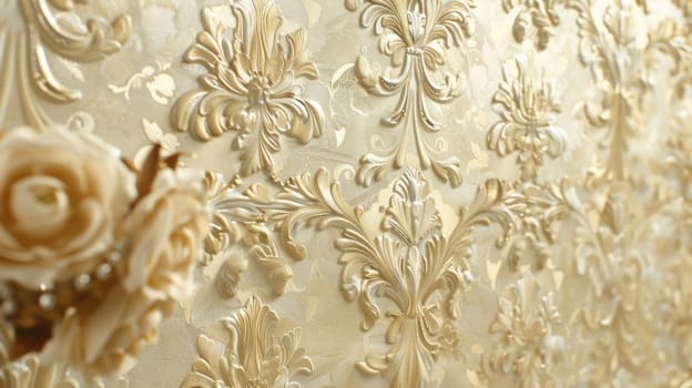 A close up of a wall with some flowers on it