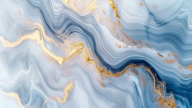 A close up of a marble pattern with gold and blue colors