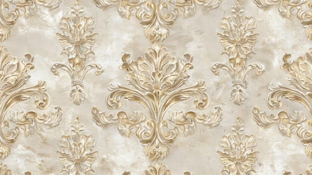 A wallpaper with ornate gold and white designs