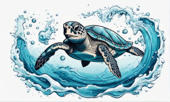 Turtle moves gracefully through water, its movements fluid, effortless. For fashion, clothing design, animal themed clothing advertising, as illustration for interesting clothing style, Tshirt design