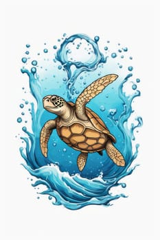 Vibrant sea turtle elegantly maneuvering its way through shimmering azure ocean depths, showcasing beauty, tranquility of marine life in its natural habitat.For fashion, clothing design, Tshirt design