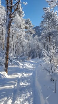 Cross-country skiing through a winter wonderland, embodying endurance and beauty.