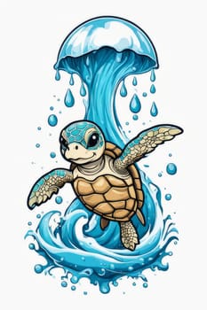 Image of sea turtle on white background. For educational materials for kids, game design, animated movies, tourism, stationery, Tshirt design, posters, postcards, childrens books