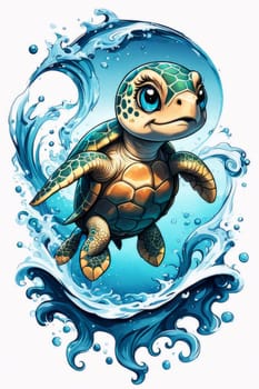 Majestic sea turtle gracefully gliding through crystal-clear waters of ocean. For educational materials for kids, game design, animated movies, tourism, stationery, Tshirt design, clothing design