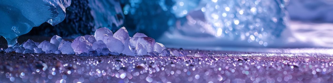 A close up of a bunch of crystals sitting on the ground