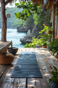 Yoga mat in a peaceful setting, ready for a meditative session.