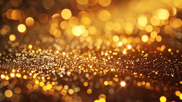 A close up of a gold glittery background with some lights