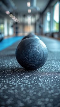 Weight ball in a gym, symbolizing fitness and strength training.