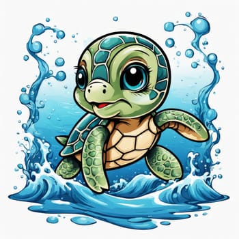 Turtle gracefully swimming in water. For educational materials for kids, game design, animated movies, tourism, stationery, Tshirt design, posters, postcards, childrens books