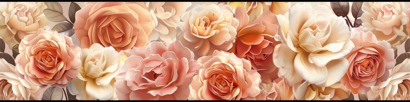 A large group of roses are shown in a pattern