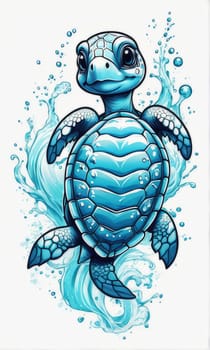 Majestic turtle is seen gliding effortlessly through water, its movements slow, graceful. For Tshirt design, posters, postcards, other merchandise with marine theme, childrens books