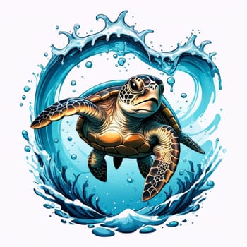 Turtle moves gracefully through water, its movements fluid, effortless. For fashion, clothing design, animal themed clothing advertising, as illustration for interesting clothing style, Tshirt design
