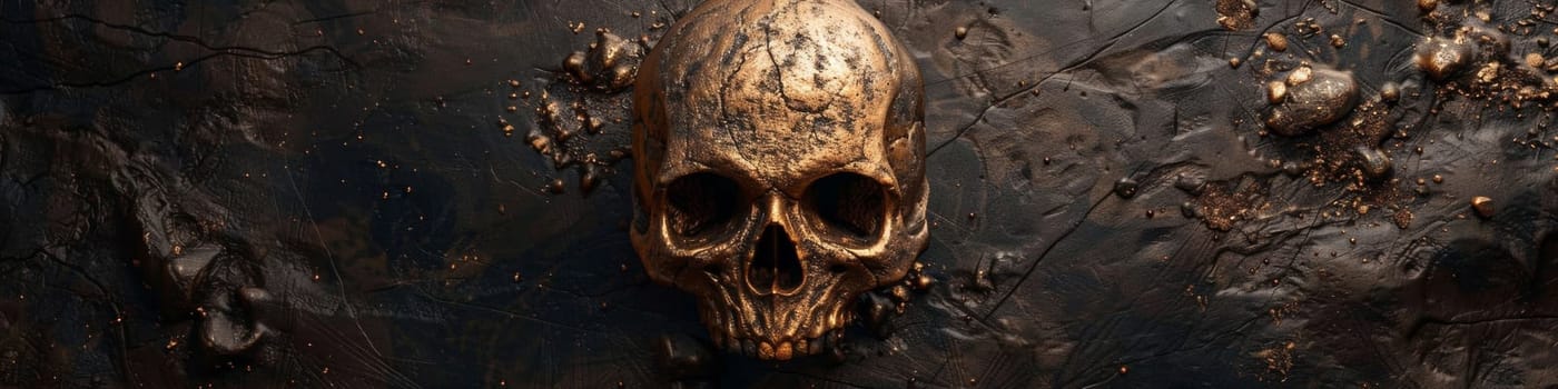 A skull is sitting on top of a dirty floor
