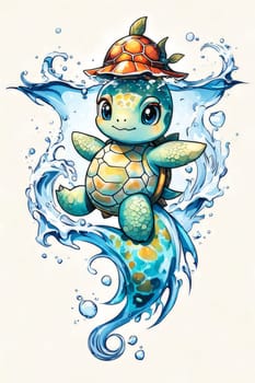 Vibrant sea turtle elegantly maneuvering its way through shimmering azure ocean depths, showcasing beauty, tranquility of marine life in its natural habitat.For fashion, clothing design, Tshirt design