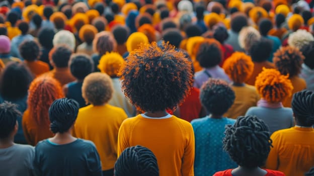 A group of people with different colored hair standing in a crowd