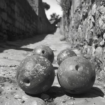 Petanque balls close to the cochonnet, showcasing strategy and leisurely competition.