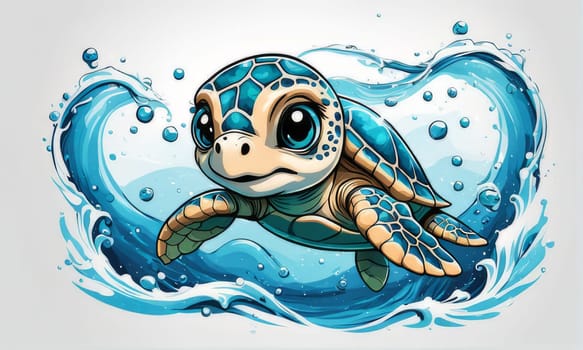 Turtle moves gracefully through water, its movements fluid, effortless. For fashion, clothing design, animal themed clothing advertising, as illustration for interesting clothing style, Tshirt design