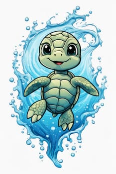 Majestic turtle is seen gliding effortlessly through water, its movements slow, graceful. For Tshirt design, posters, postcards, other merchandise with marine theme, childrens books
