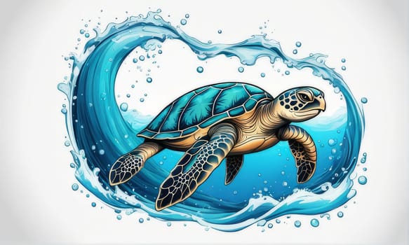Image of sea turtle on white background. For educational materials for kids, game design, animated movies, tourism, stationery, Tshirt design, posters, postcards, childrens books
