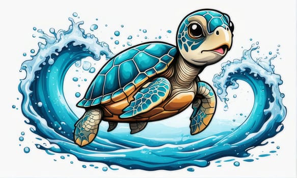 Image of sea turtle on white background. For educational materials for kids, game design, animated movies, tourism, stationery, Tshirt design, posters, postcards, childrens books