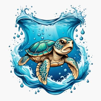 Turtle glides through its aquatic environment, showcasing beauty, tranquility of underwater world. For Tshirt design, posters, postcards, other merchandise with marine theme, childrens books, tourism