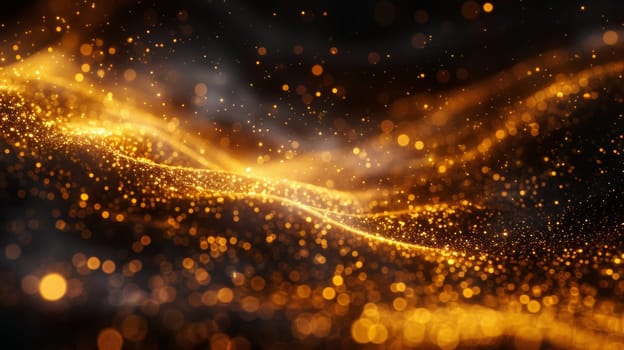 Golden glittery particles on a dark background