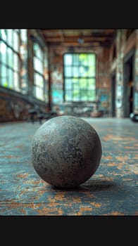 Weight ball in a gym, symbolizing fitness and strength training.