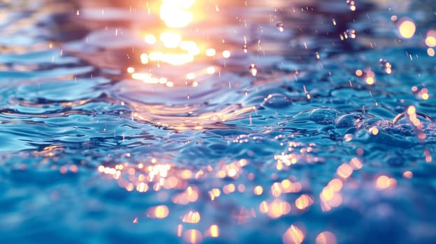 A close up of a water surface with the sun shining on it