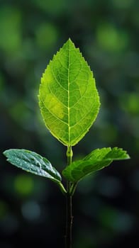 A close up of a leaf on the end of a branch