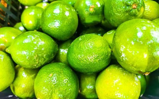 Green juicy lime lemon citrus fruit fruits background texture from market supermarket in Puerto Escondido Oaxaca Mexico.
