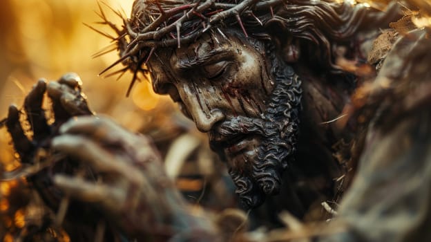 A statue of jesus with a crown on his head