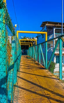 Pedestrian bridge pedestrian overpass passerelle walkway skyway with panorama view in Zicatela Puerto Escondido Oaxaca Mexico.