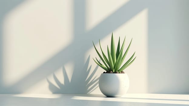 A white vase with a plant in it on the wall