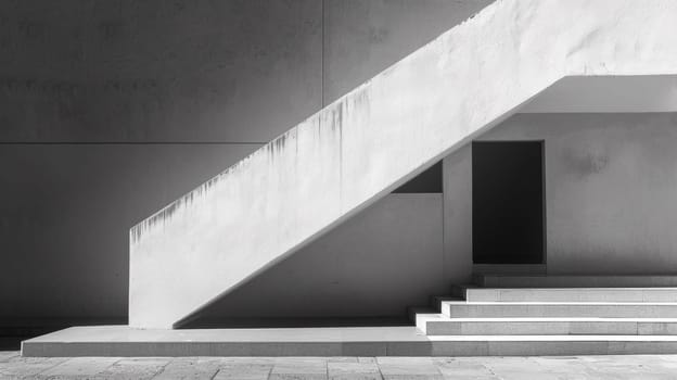 A black and white photo of a stairway leading up to an entrance