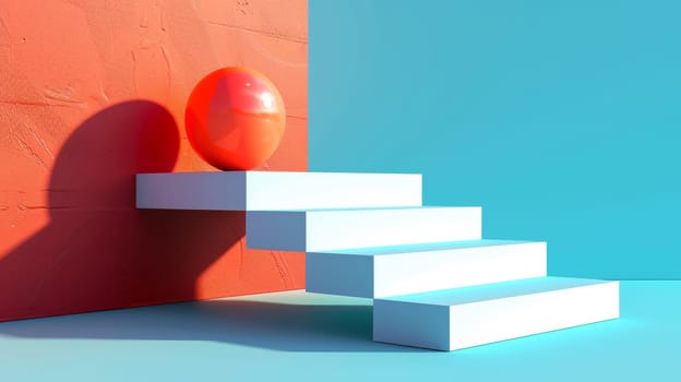 A white stairs with an orange egg on top of them