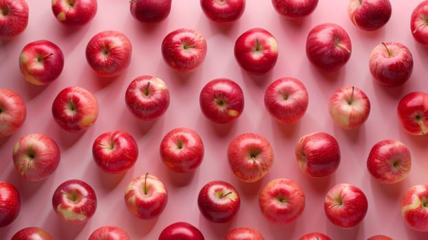 A large number of apples are arranged in a pattern