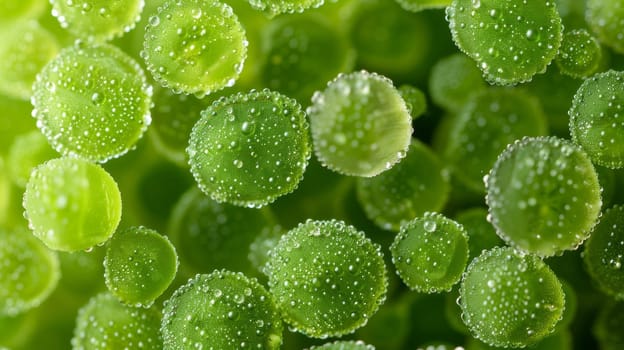 A close up of a bunch of green plants with water droplets on them