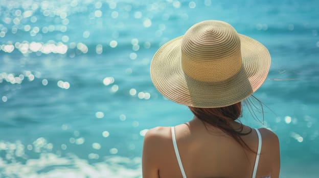 A woman in a hat looking out to sea at the ocean