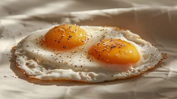 Two fried eggs on a piece of white paper with salt