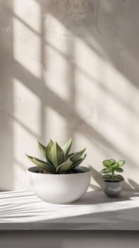 A white wall with a plant hanging from it's side