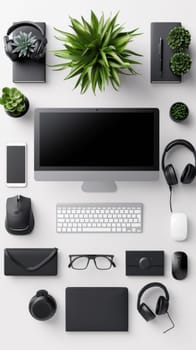 A computer monitor, keyboard and mouse on a white table