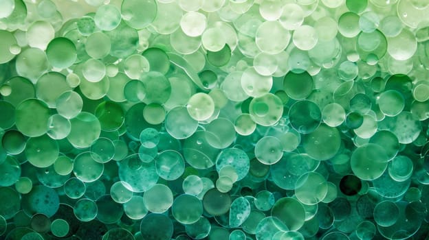 A close up of a green and white background with many different colored circles