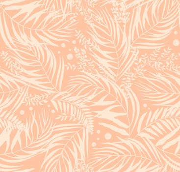 seamless pattern with silhouettes of tropical palm trees and dry herbs