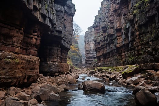 Rocky landscape. A river between two beautiful rocks.