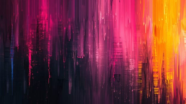 A colorful abstract painting with a bright orange and yellow color