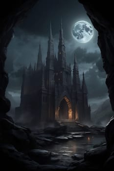 Gothic dark castle under the moon. AI generated