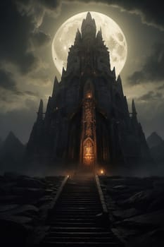Gothic dark castle under the moon. AI generated